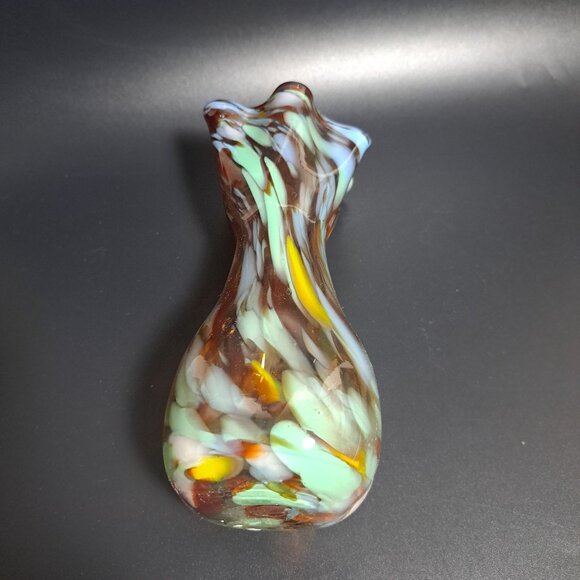 Hand-Blown Murano End of Day Art Glass Vase Swirls Flared Rim Vintage - Picture 7 of 9